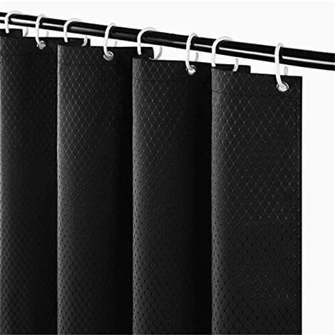 Rideau de Douche Anti Moisissure Tissu Imperméable et Lavable Épais Petits Rideaux de Douche en Polyester Noir Gaufre pour Baignoire avec 8 Crochets 150x180cm