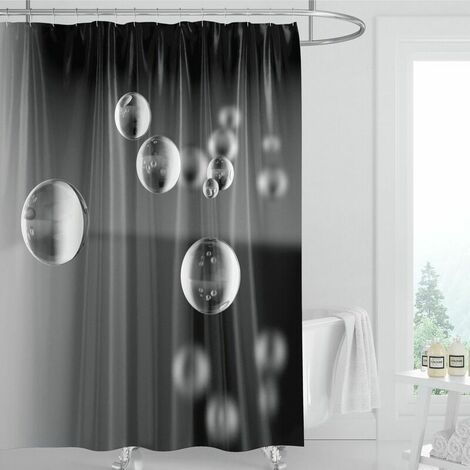 Rideau de Douche Anti Moisissure Tissu Lavable  Long Rideau de Bain Imperméable en Polyester avec Crochets de Rideau Douche AB008 150 cm de large  180 cm de haut