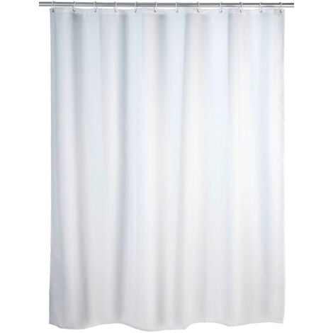 Rideau de douche anti moisissure WENKO, Antibactérien, Base lestée, Lavable en machine 30°, Anneaux inclus, Polyester, 180x200 cm, Blanc
