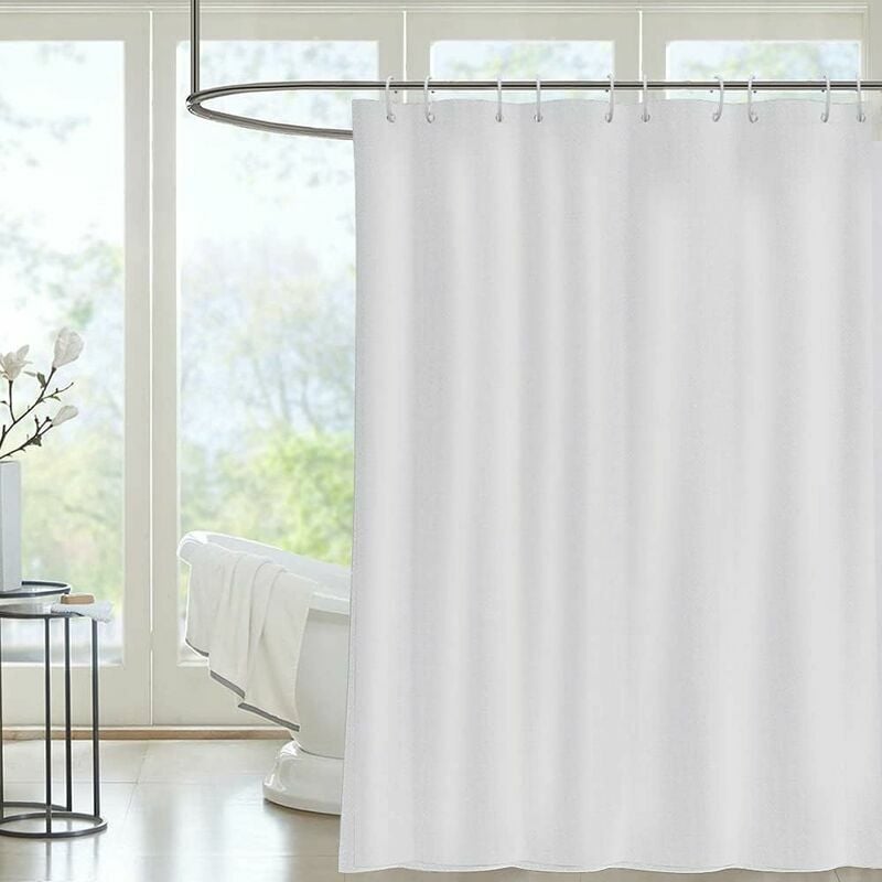 Rideau de douche antibactérien en polyester lavable imperméable et anti-moisissure (blanc, 180 x 200 cm),
