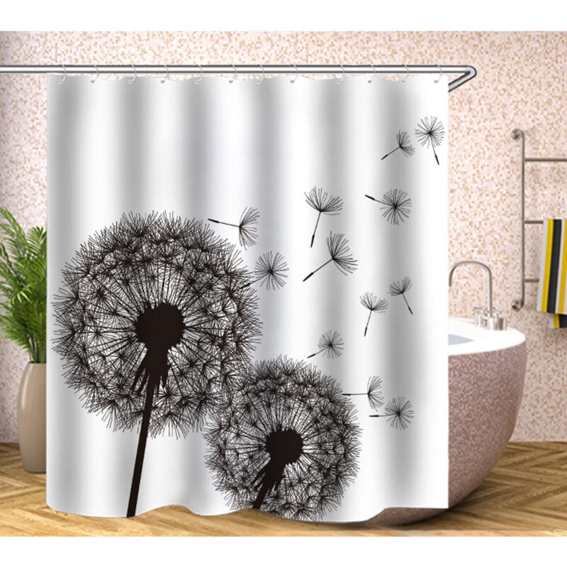 Rideau de douche antimoisissure, rideau de douche original, lavable en machine et waterproof, 12 anneaux rideau de douche intégrés, polyester,