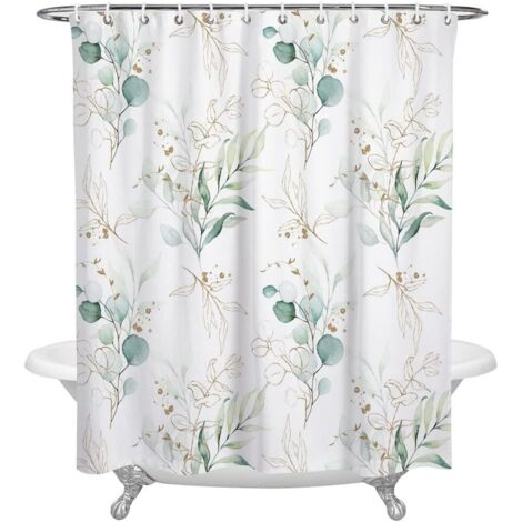 Rideau de douche aquarelle motif feuilles d'eucalyptus, imperméable, en polyester, décoration de salle de bain – 150 x 180 cm