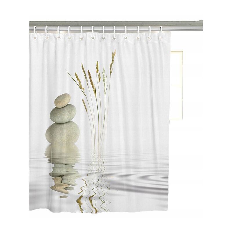 Rideau de douche avec 12 anneaux pour la fixation, 150x180 cm, débit d'eau(A)