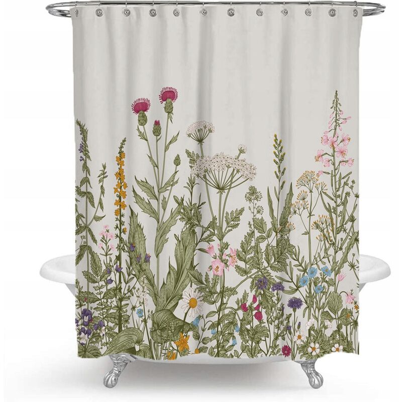 Ahlsen Rideau de douche avec 12 anneaux pour la fixation, 180x200 cm, plantes vertes(A)