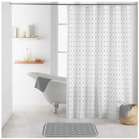 Rideau de douche avec crochets imprimé Kubia - L 200 x l 180 cm - Polyester - Livraison gratuite - Blanc