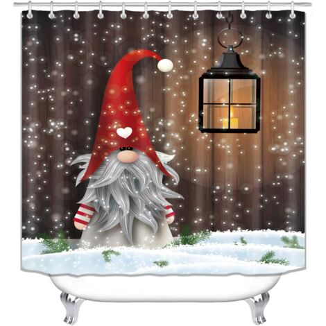 Rideau de douche avec des gnomes de Noël pour salle de bain, Joyeux Noël