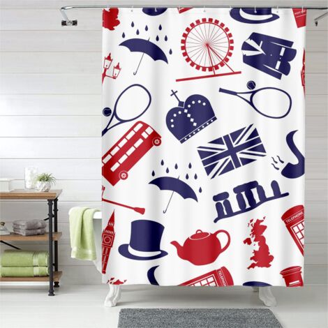 Rideau de douche avec œillets plastique, motif élégant, polyester épais