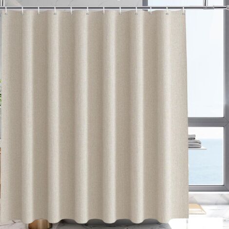 Rideau De Douche Beige - 1 Pièce - Lin Synthétique - Hydrofuge - Salle De Bain - 200x240 Cm