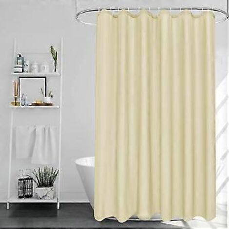 Rideau de douche beige, résistant aux moisissures, lavable, séchage rapide, en tissu imperméable, 180 x 200 cm de hauteur, avec 12 crochets en plastique.