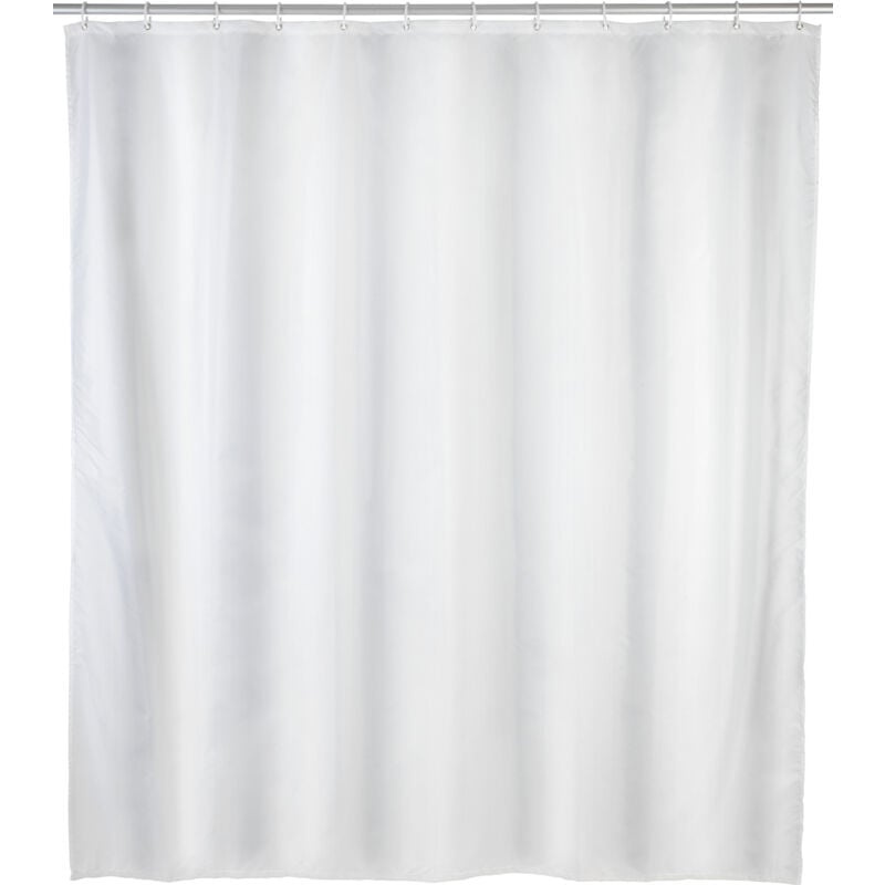 Rideau de douche Wenko 120x200 blanc lavable avec 8 anneaux en polyester recyclé imperméable écologique anti-moisissure durable avec surface traitée