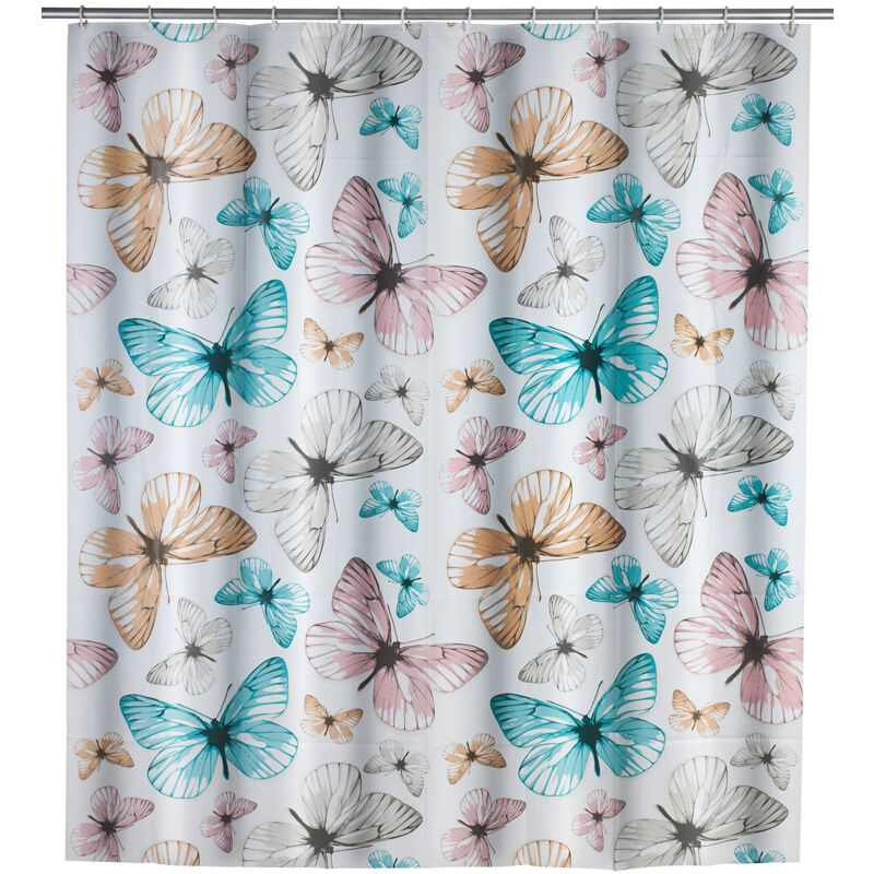 Rideau de douche Original Butterfly, rideau de douche 180x200 cm, waterproof, 12 anneaux rideau de douche en plastique blanc inclus, peva matériau
