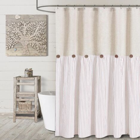 Rideau de douche Button Farmhouse, en lin et polyester, avec œillets, rideau, adapté à la salle de bain et au salon, rose, 183 x 183 cm