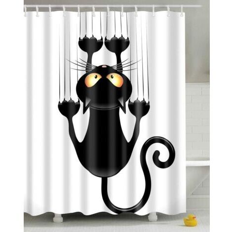 Rideau de Douche Chat Humoristique imperméable Rideaux de Bain Tissu Textileavec des Crochets, Rideaux de Douche pour Salle de Bains 150 x 180cm