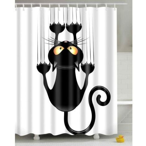 Rideau de Douche Chat Humoristique imperméable Rideaux de Bain Tissu Textileavec des Crochets, Rideaux de Douche pour Salle de Bains 150 x 180cm