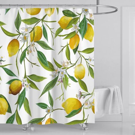 Rideau de douche citron - Rideaux de douche fleuris pour salle de bain, décoration florale pour salle de bain et toilettes