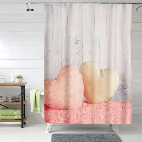 Rideau de douche cœurs aquarelle doux romantique, polyester imperméable, 90x180 cm