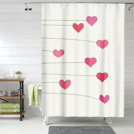 Rideau de douche cœurs doux design moderne, tissu imperméable, 90x180 cm