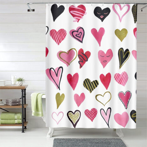 Rideau de douche cœurs doux Valentine pastel, rideau salle de bain imperméable, 90x180 cm