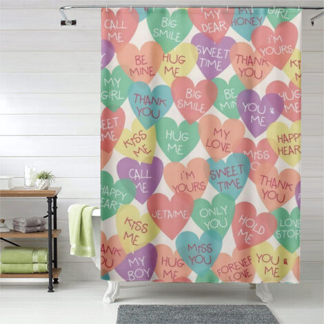 Rideau de douche cœurs pastel doux Valentine, polyester imperméable, 90x180 cm