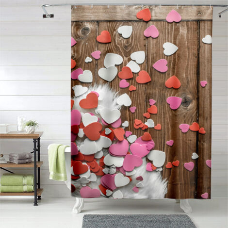 Rideau de douche cœurs rouge et rose, rideau salle de bain imperméable, 90x180 cm