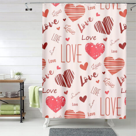 Rideau de douche cœurs rouges doux Valentine, polyester imperméable, 90x180 cm