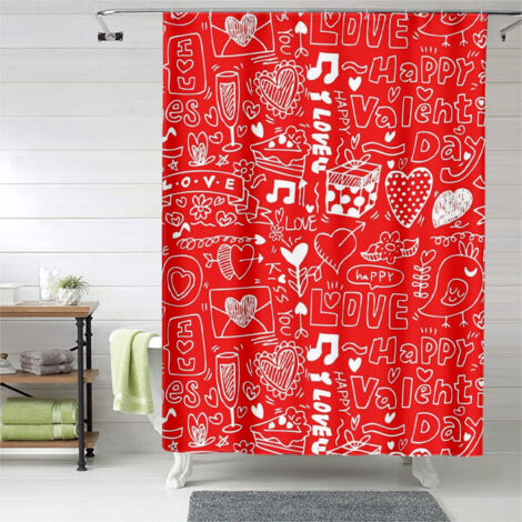 Rideau de douche cœurs rouges et roses, décor romantique moderne, rideau salle de bain imperméable, 90x180 cm
