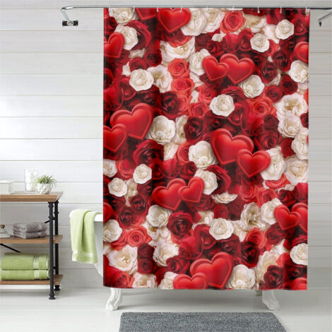 Rideau de douche cœurs Valentine pastel doux, polyester imperméable, 90x180 cm
