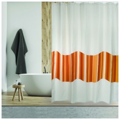 Rideau de douche Coton & Polyester TIERA 180x200cm QUALITE PREMIUM Beige & Orange - Anneaux inclus MSV