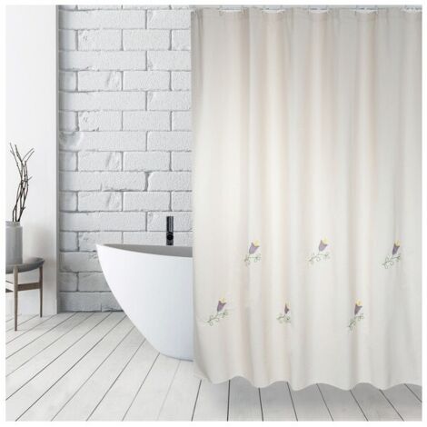 Rideau de douche Coton & Polyester TULIP 180x200cm QUALITE PREMIUM Beige - Anneaux inclus MSV