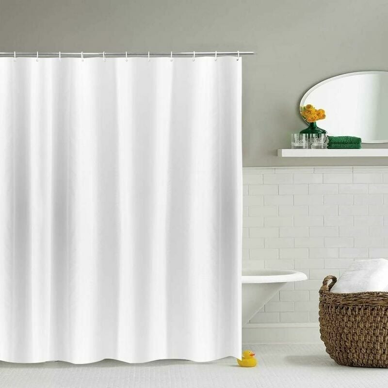 Rideau de douche court 150 cm de hauteur, rideau de douche court en tissu polyester à rayures en satin crème avec ourlet lesté imperméable, largeur