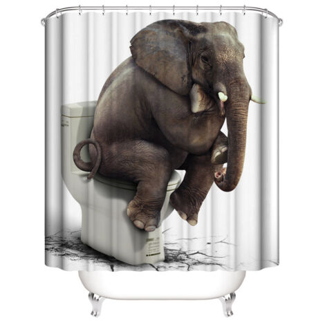 Rideau de Douche d'Animaux 180180 cm, Rideau de douche Elepha