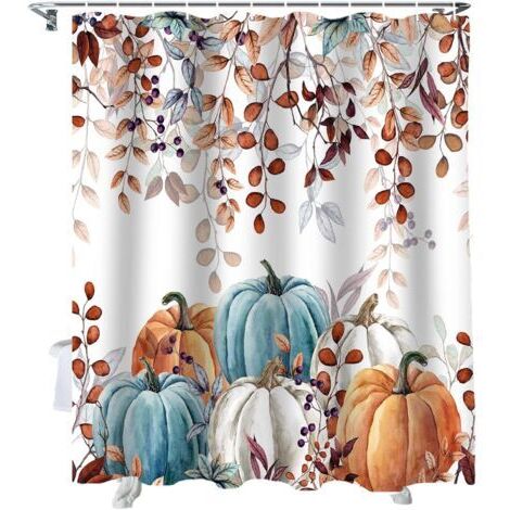 Rideau de douche d'automne, citrouilles d'automne, feuilles d'eucalyptus, tissu imperméable, 180180cm