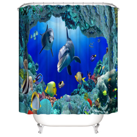 Rideau de Douche de dauphin 180200 cm, Rideau de douche mer Ri