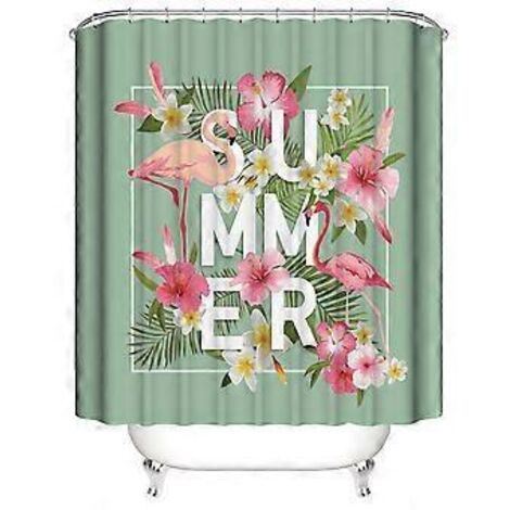 Rideau de Douche de Flamant ardent 180180 cm, Rideau de douche de Fleurs Rideau de Douche en Polyester imperméable avec 12 Crochets pour la décoration