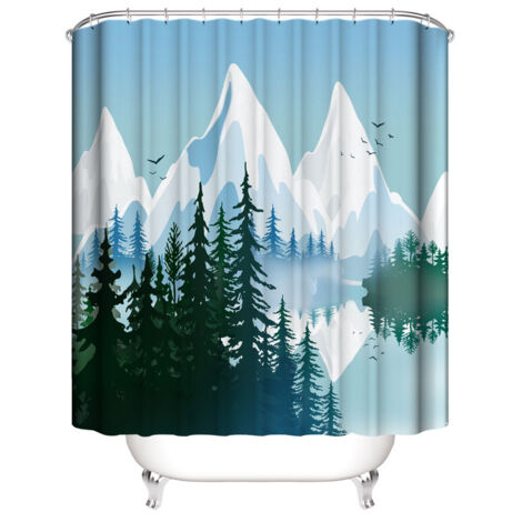 Rideau de Douche de Montagnes enneigées 180180 cm, Rideau de d