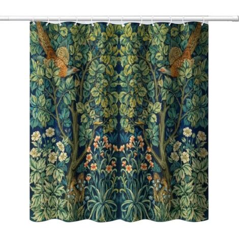 Rideau de Douche de Style Vintage du Milieu du siècle, Motif Floral, Oiseaux, Plante Verte, Impression Artistique Abstraite, Rideau de Douche pour décoration de Salle de Bain