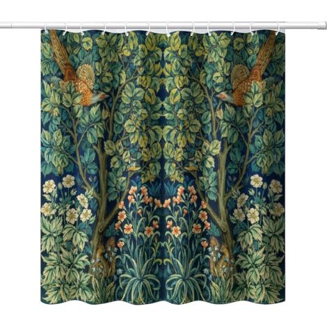 Rideau de Douche de Style Vintage du Milieu du siècle, Motif Floral, Oiseaux, Plante Verte, Impression Artistique Abstraite, Rideau de Douche pour décoration de Salle de Bain