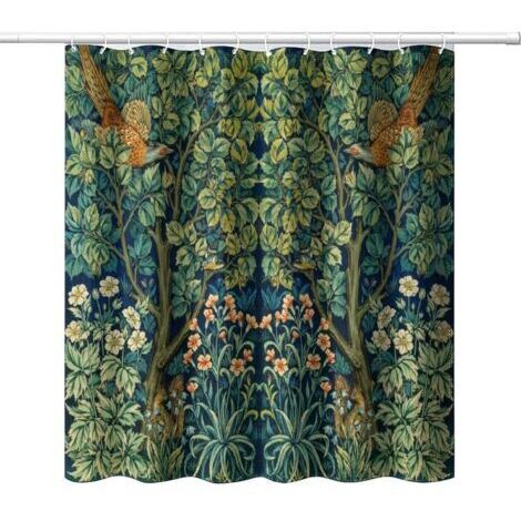 Rideau de Douche de Style Vintage du Milieu du siècle, Motif Floral, Oiseaux, Plante Verte, Impression Artistique Abstraite, Rideau de Douche pour décoration de Salle de Bain
