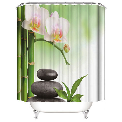 Rideau de Douche de Zen 150180 cm（Ardoise）, Rideau de douche Zen Rideau de Douche en Polyester imperméable avec 12 Crochets pour la décoration de Noël, Rideau de salle de bains