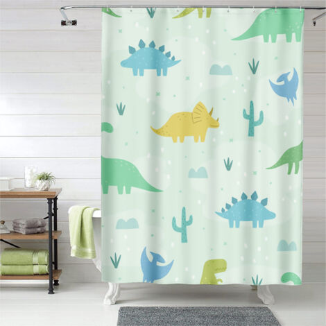 Rideau de douche décor dinosaure jungle, polyester imperméable, 150x180 cm