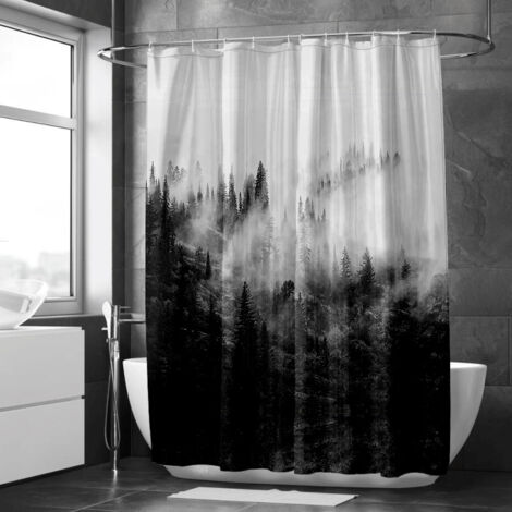 Rideau de douche décor encre montagne douce, tissu polyester, 90x180 cm