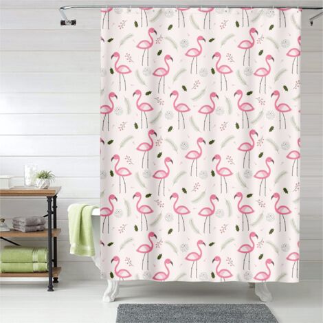 Rideau de douche décor flamant rose tropical chic, polyester imperméable, 90x180 cm