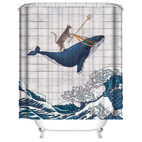 Rideau de douche décoratif motif chat, imperméable, salle de bain originale, 180 × 200 cm