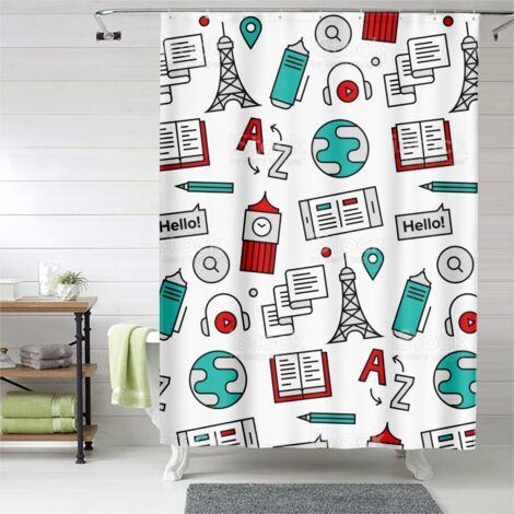 Rideau de douche décoratif œillets plastique, imperméable, 90x180 cm