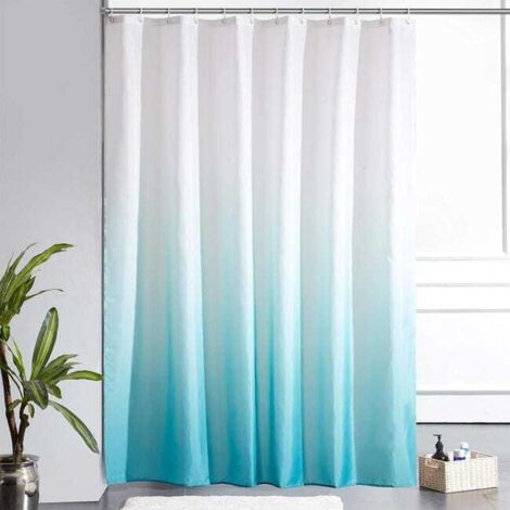 Rideau de douche dégradé, imperméable et anti-moisissure avec crochets, 180 x 200 cm (bleu clair)