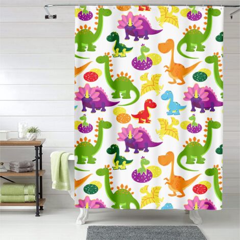 Rideau de douche dinosaures en forêt, œillets plastique, polyester