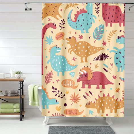 Rideau de douche dinosaures gentils, œillets plastique, 90x180 cm