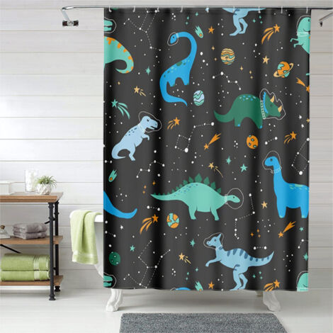 Rideau de douche dinosaures illustration ludique, tissu imperméable, 150x180 cm