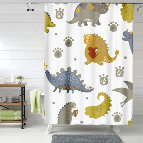 Rideau de douche dinosaures joyeux multicolores, rideau salle de bain, 180x180 cm