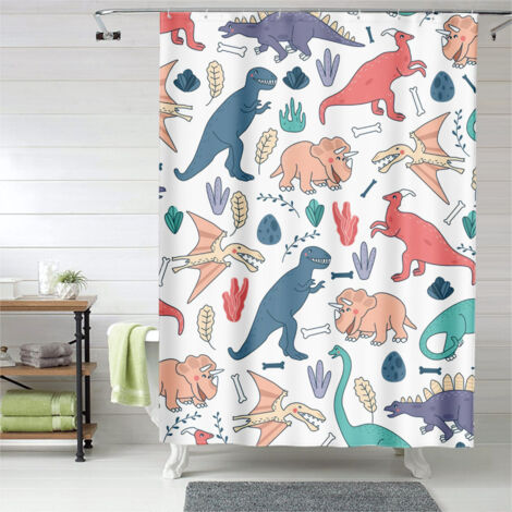 Rideau de douche dinosaures jungle colorée, rideau salle de bain, 180x180 cm